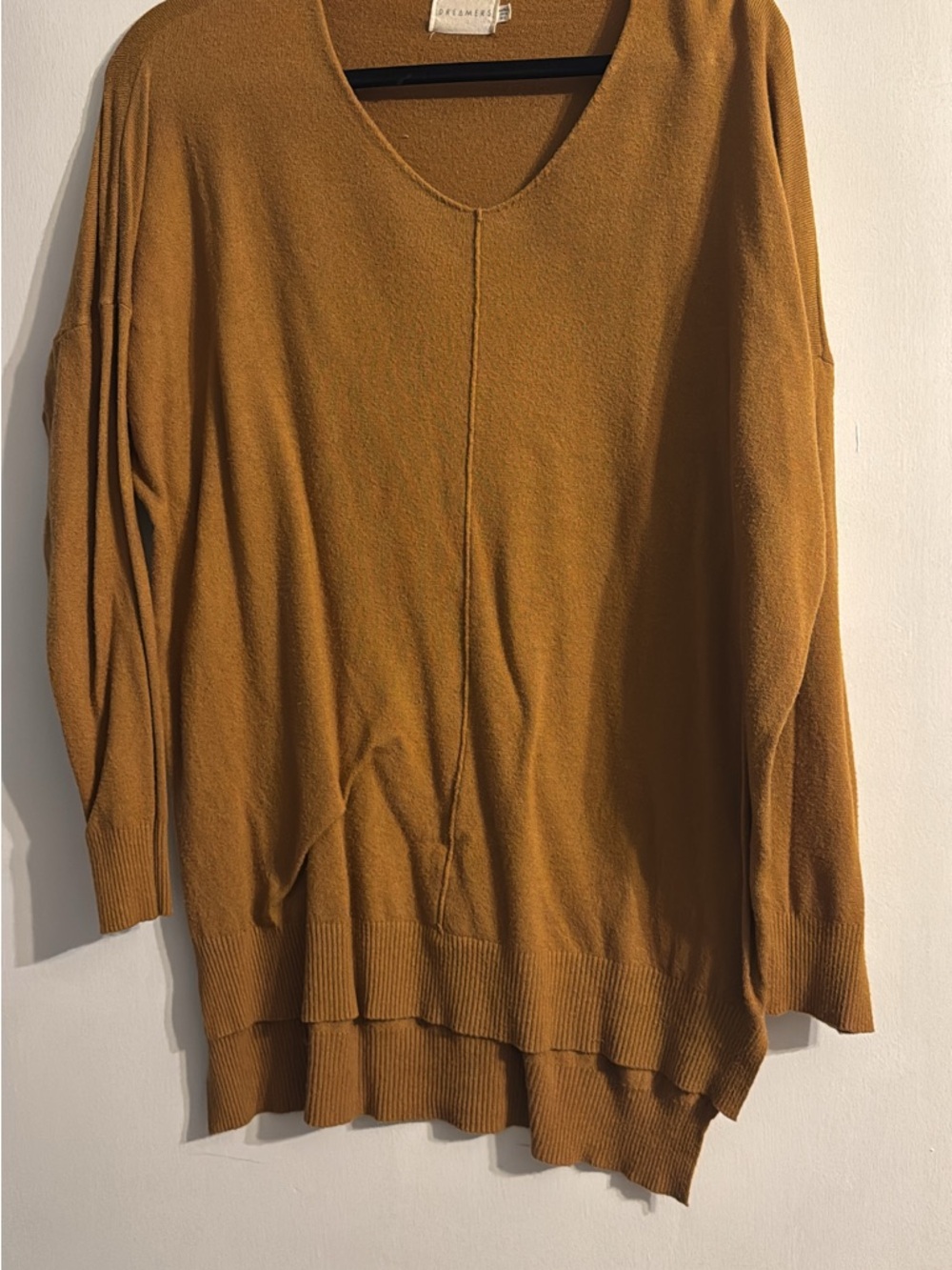 Dreamers V-Neck Oversized Sweater in Mustard Gold